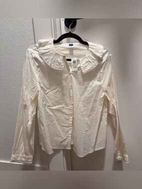 Old Navy Cream Button-Up Shirt with Rounded Collar